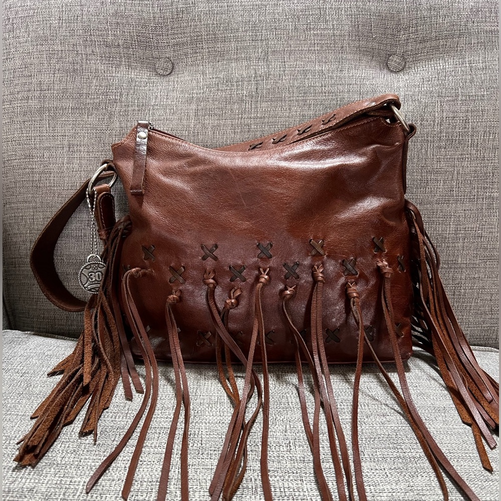 American West 30th Anniversary Leather Fringe Western Boho Brown Shoulder Bag